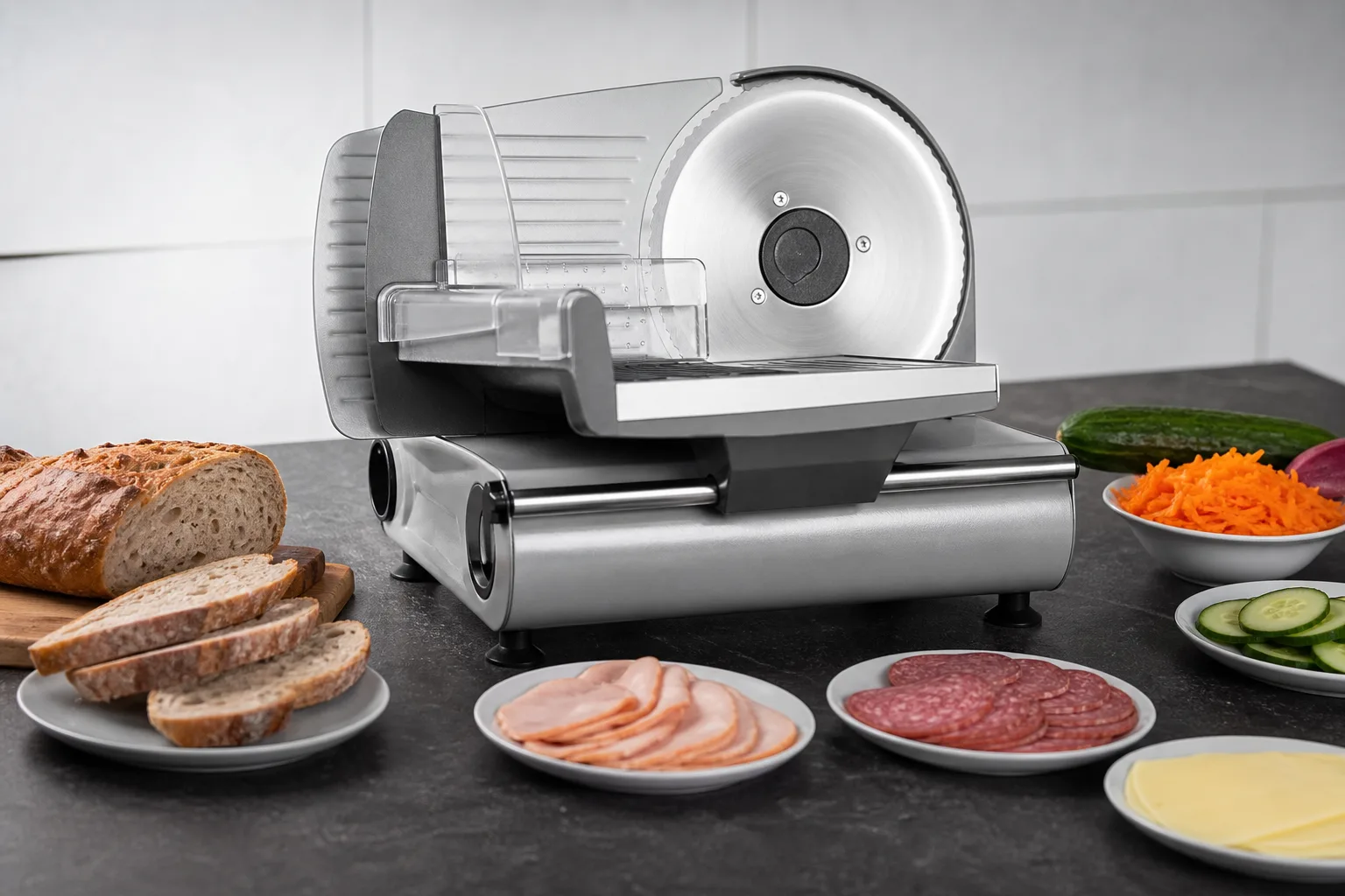 Allesschneider richtig verwenden: Anleitung fuer Brot, Wurst, Kaese und Gemuese
